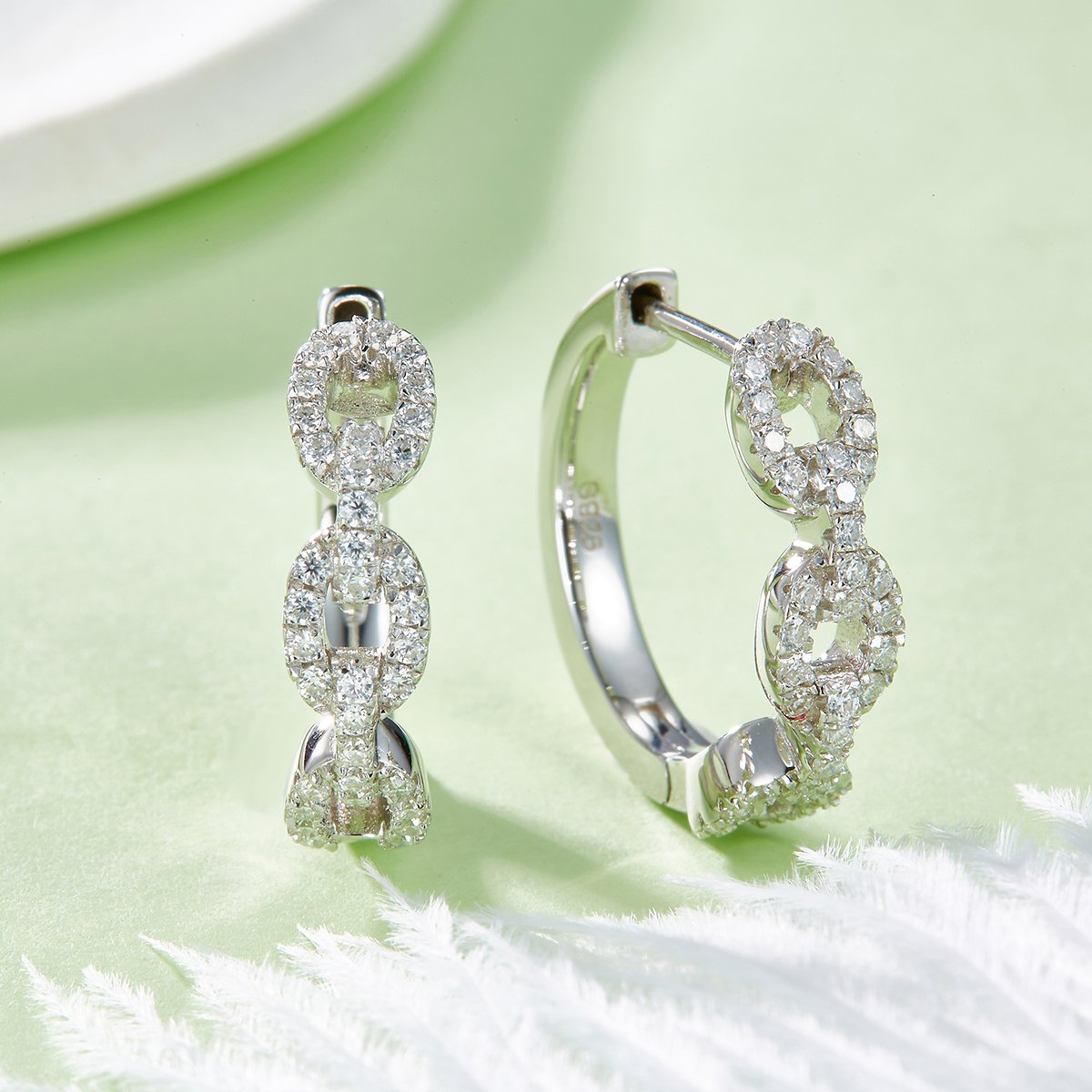 Pavé Link Moissanite Huggie Earrings – 0.58ct DEW Each - Image 4