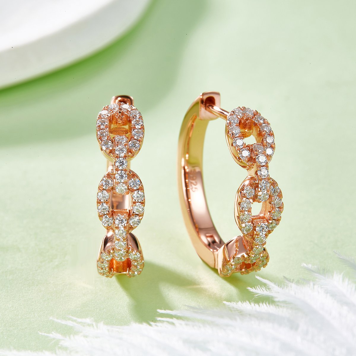 Pavé Link Moissanite Huggie Earrings – 0.58ct DEW Each - Image 5
