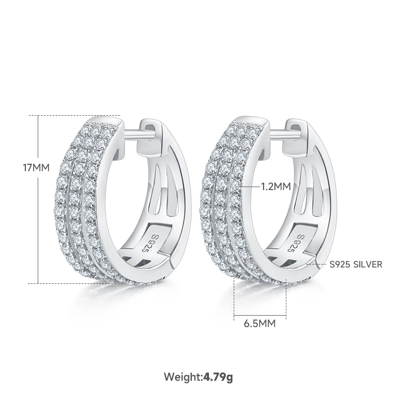 Wide Three-Row Pavé Moissanite Huggie Earrings – 0.82ct DEW