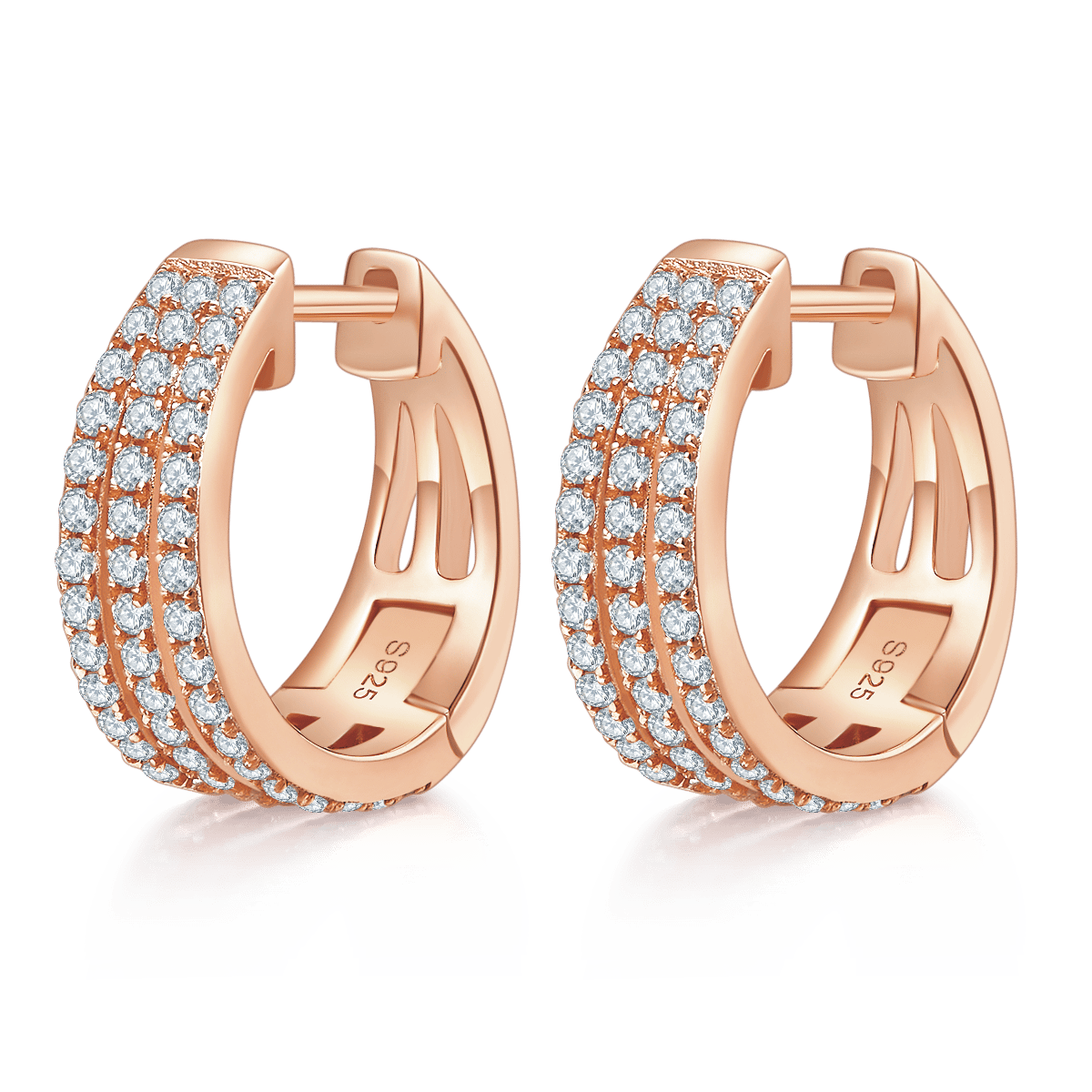 Wide Three-Row Pavé Moissanite Huggie Earrings – 0.82ct DEW - alternate view