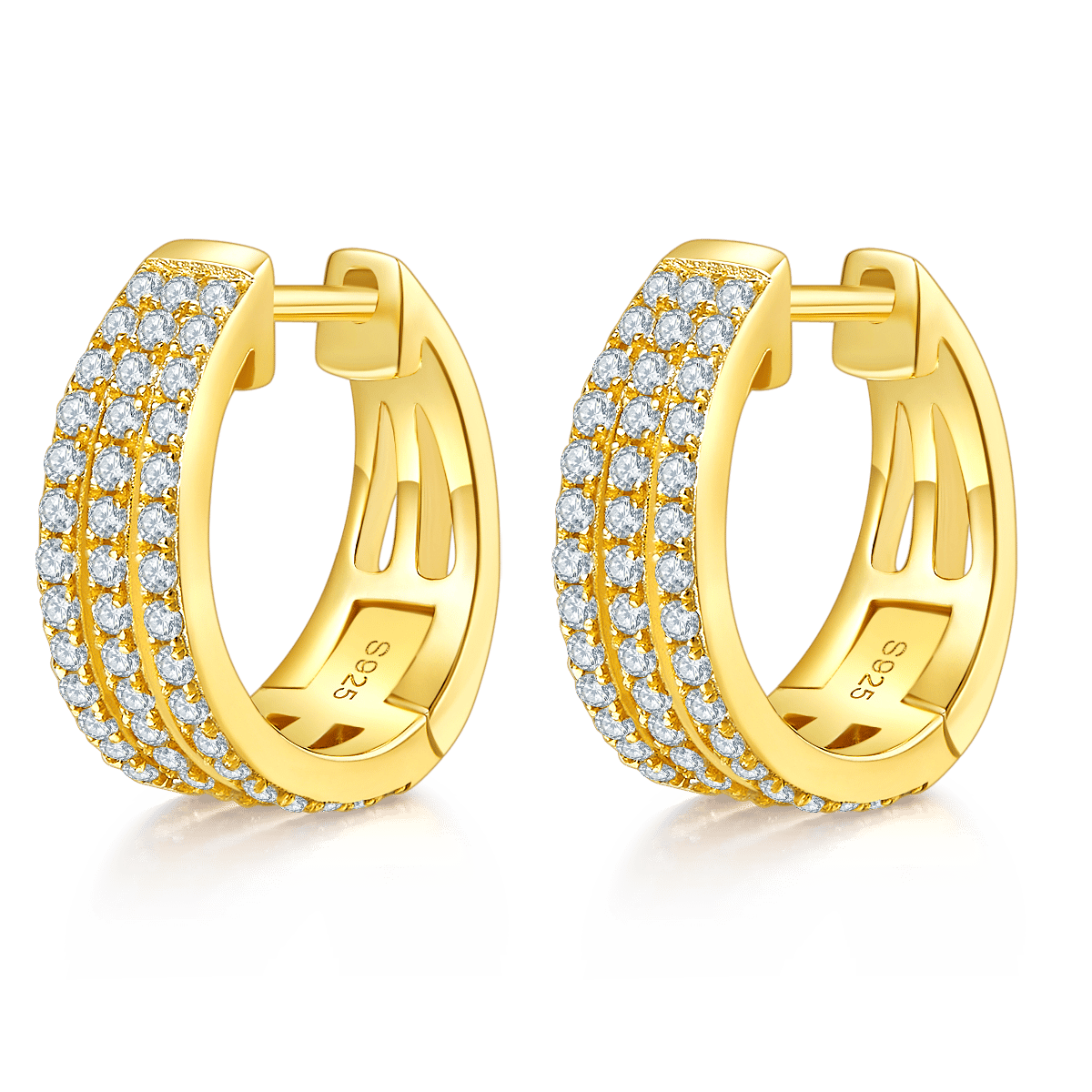 Wide Three-Row Pavé Moissanite Huggie Earrings – 0.82ct DEW - Image 3