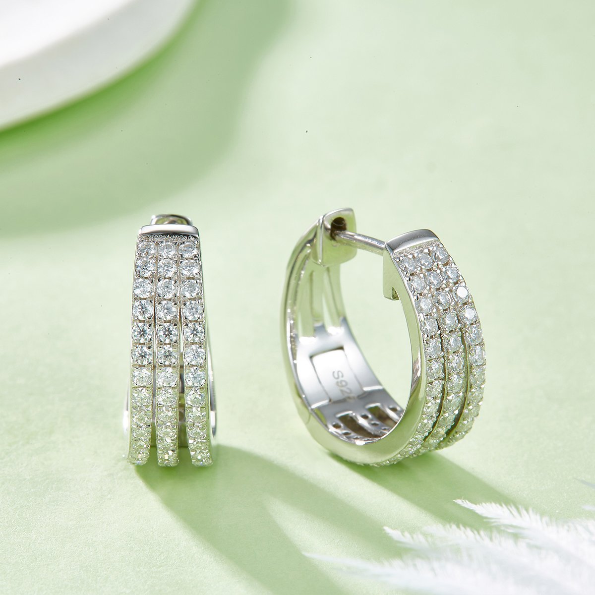 Wide Three-Row Pavé Moissanite Huggie Earrings – 0.82ct DEW - Image 4