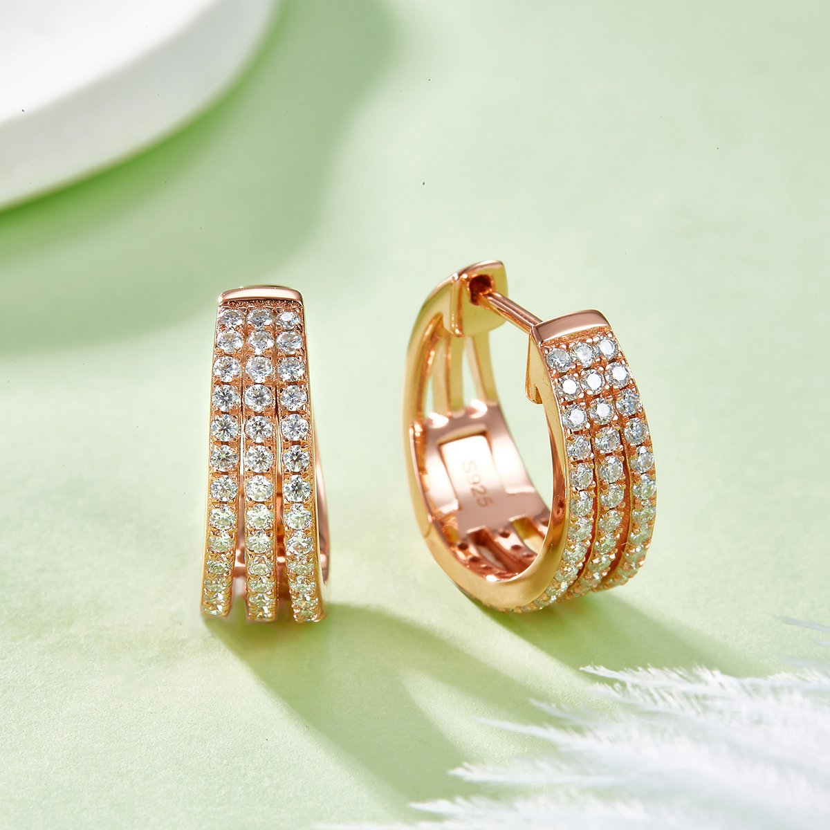 Wide Three-Row Pavé Moissanite Huggie Earrings – 0.82ct DEW - Image 5