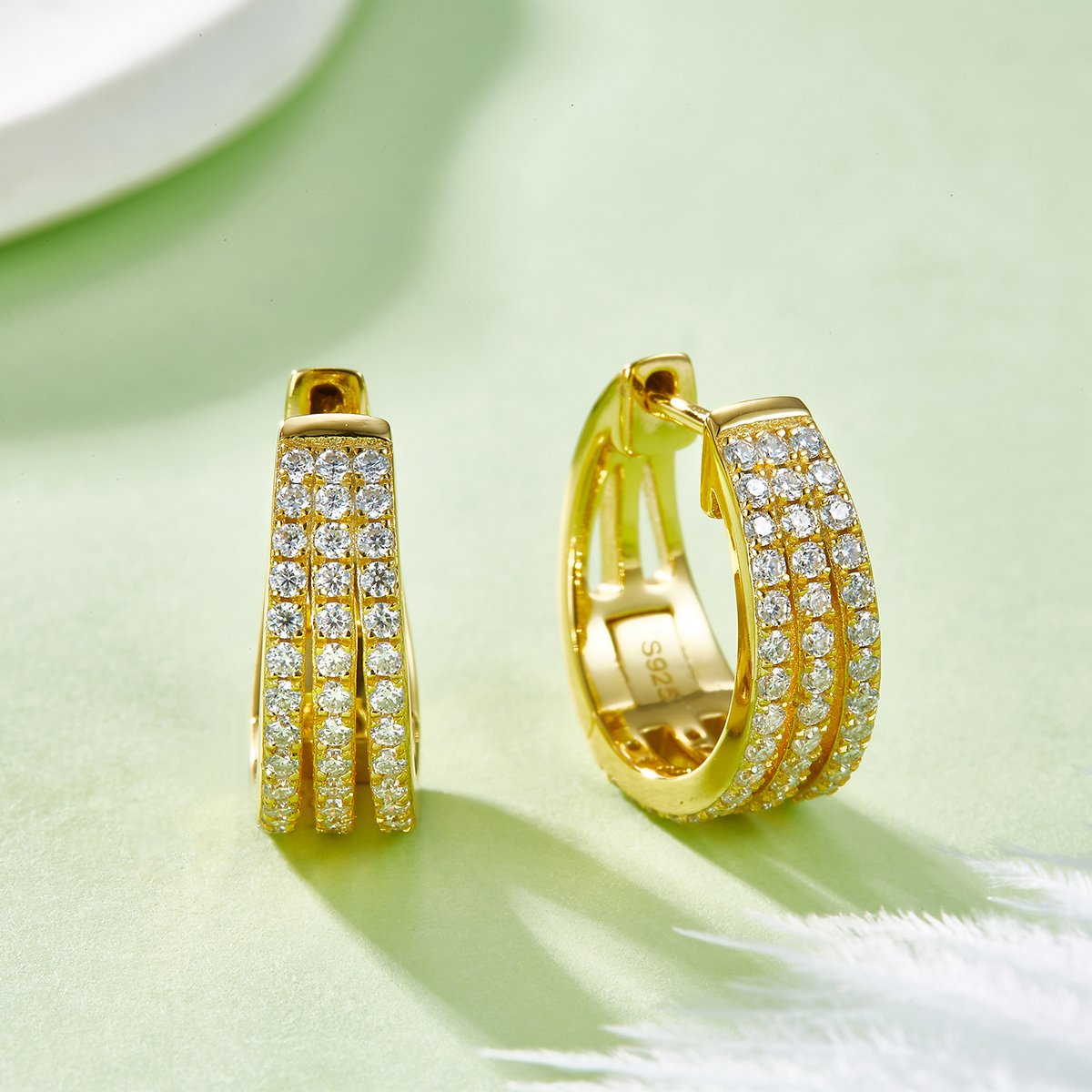 Wide Three-Row Pavé Moissanite Huggie Earrings – 0.82ct DEW - Image 6