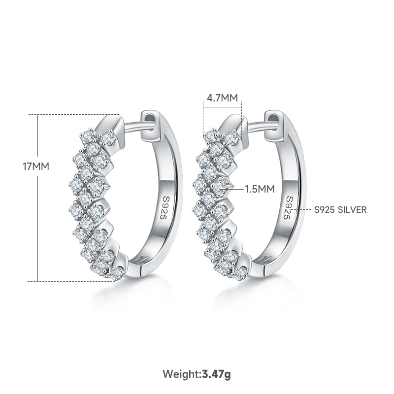 Three-Row Pavé Moissanite Huggie Earrings – 0.51ct DEW