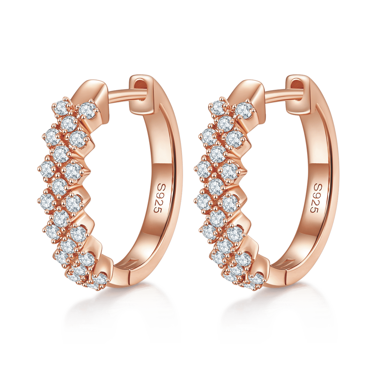 Three-Row Pavé Moissanite Huggie Earrings – 0.51ct DEW - alternate view