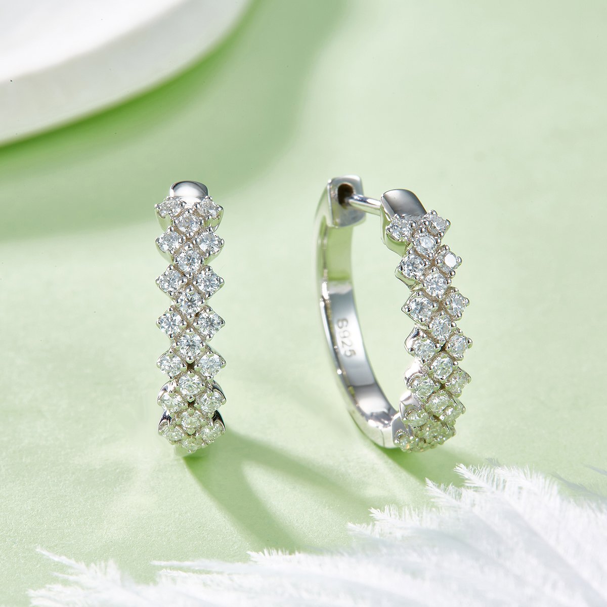 Three-Row Pavé Moissanite Huggie Earrings – 0.51ct DEW - Image 4