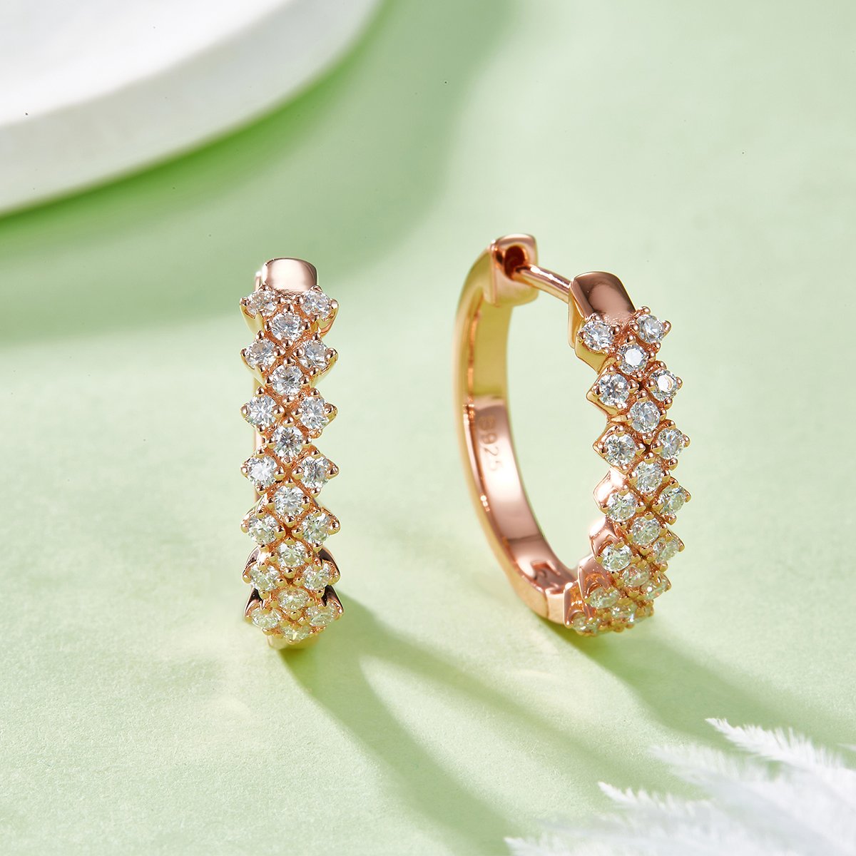 Three-Row Pavé Moissanite Huggie Earrings – 0.51ct DEW - Image 5