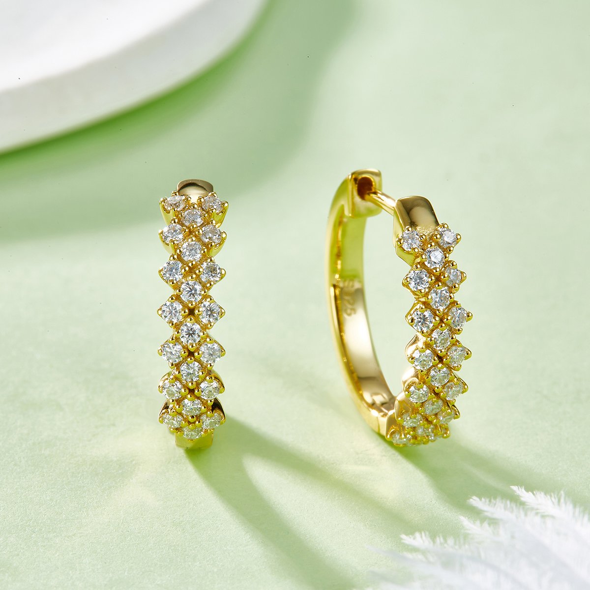 Three-Row Pavé Moissanite Huggie Earrings – 0.51ct DEW - Image 6