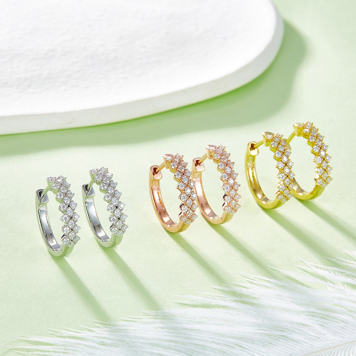 Three-Row Pavé Moissanite Huggie Earrings – 0.51ct DEW - Image 7