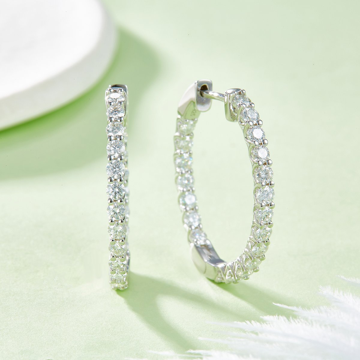 Single-Row Moissanite Hoop Earrings – 1.8ct DEW 925 Silver - Image 4