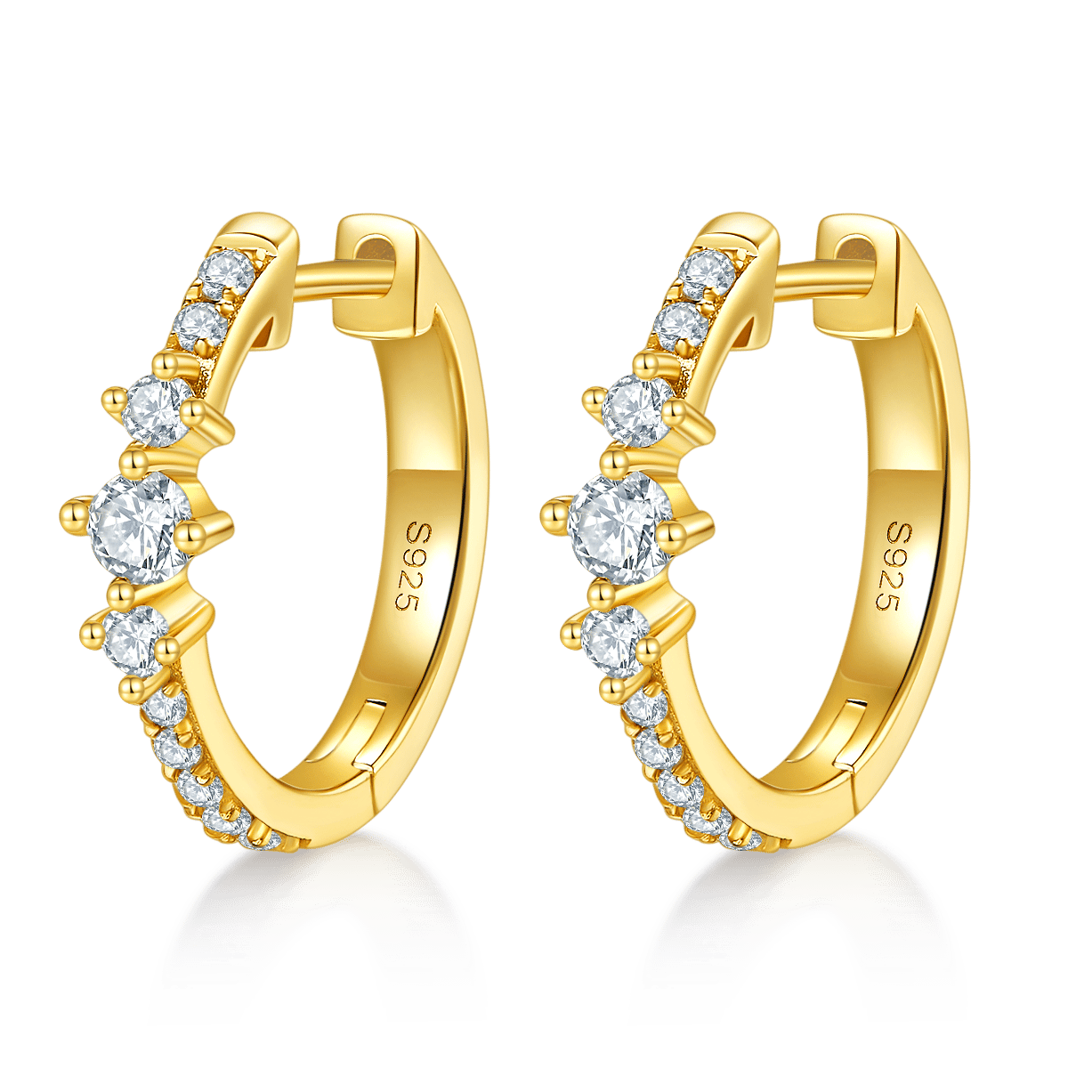 Moissanite Graduated Pave Huggie Earrings - Image 3