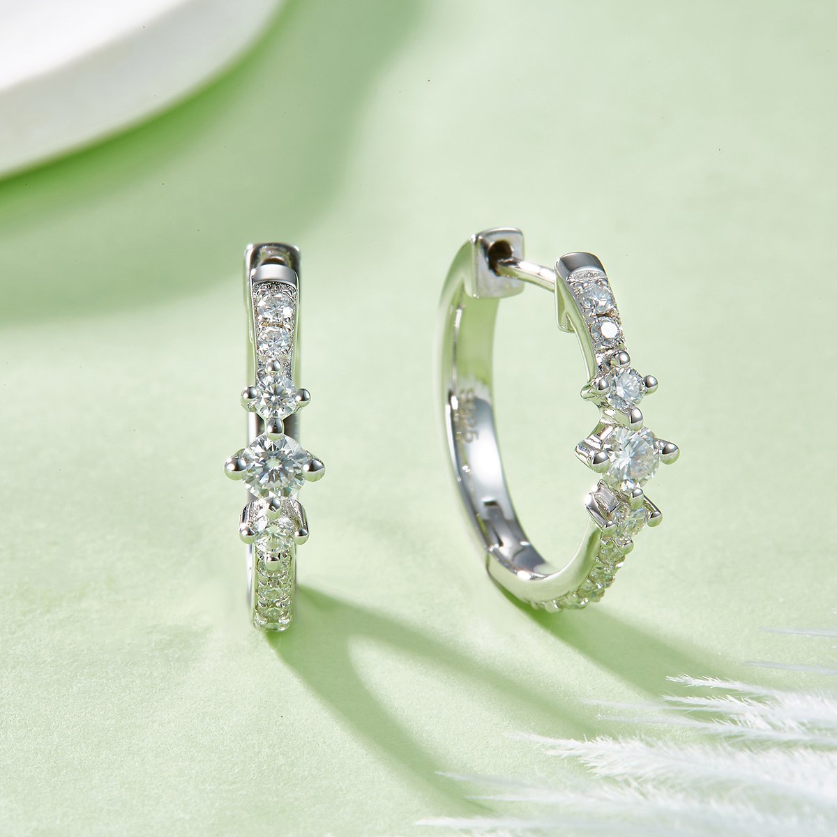 Moissanite Graduated Pave Huggie Earrings - Image 4