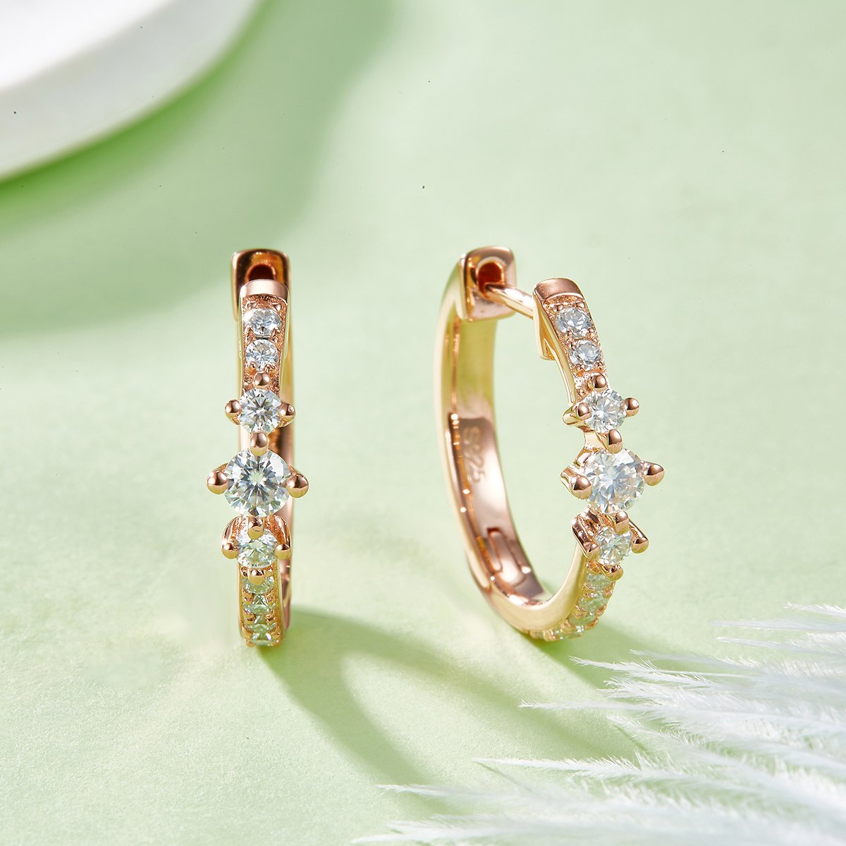 Moissanite Graduated Pave Huggie Earrings - Image 5