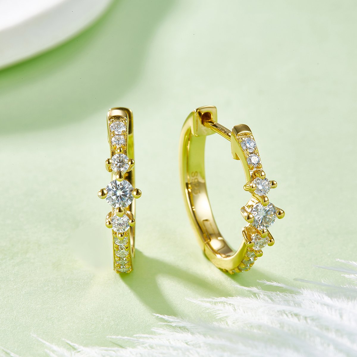 Moissanite Graduated Pave Huggie Earrings - Image 6