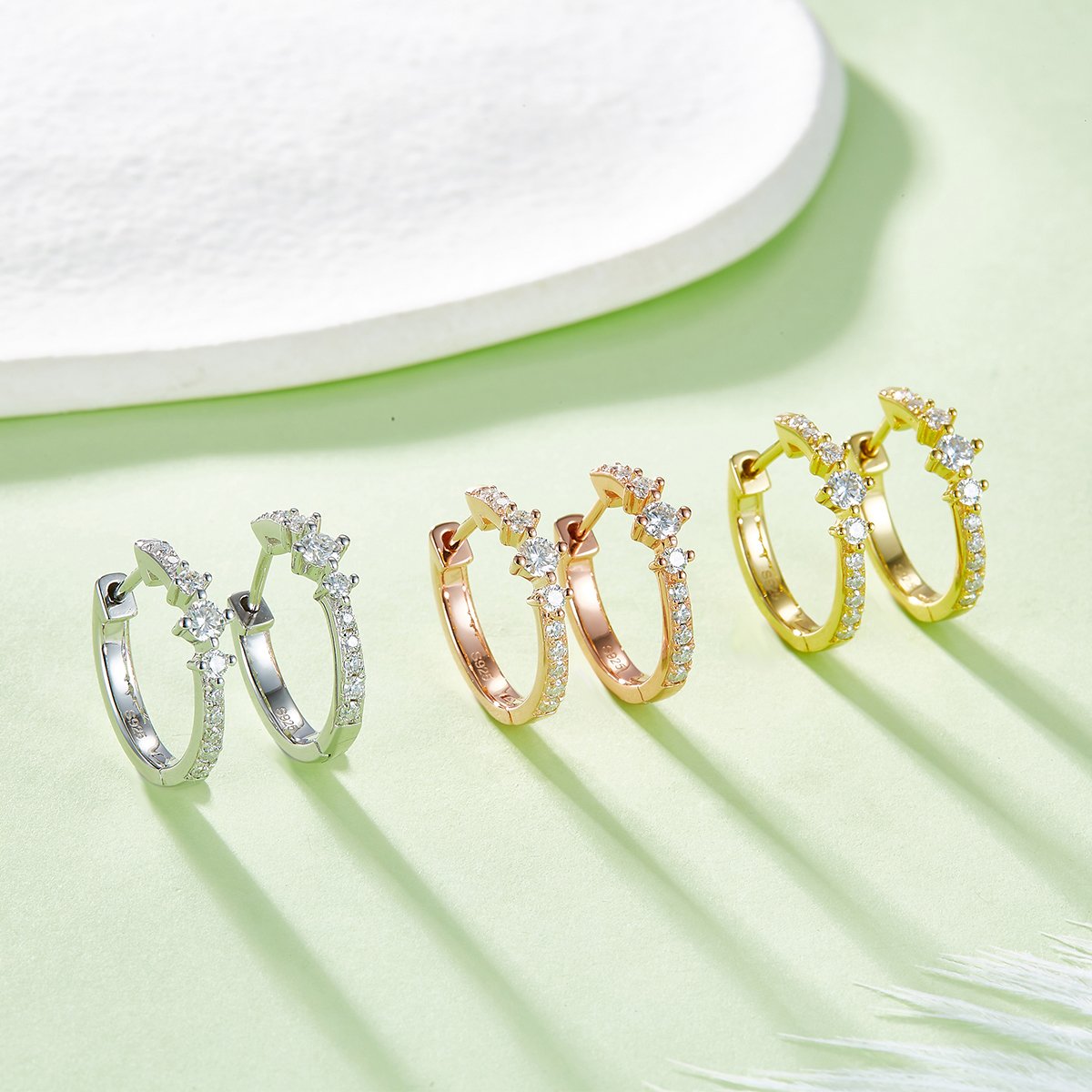 Moissanite Graduated Pave Huggie Earrings - Image 7