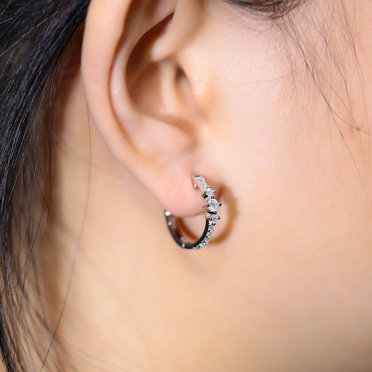 Moissanite Graduated Pave Huggie Earrings - Image 8