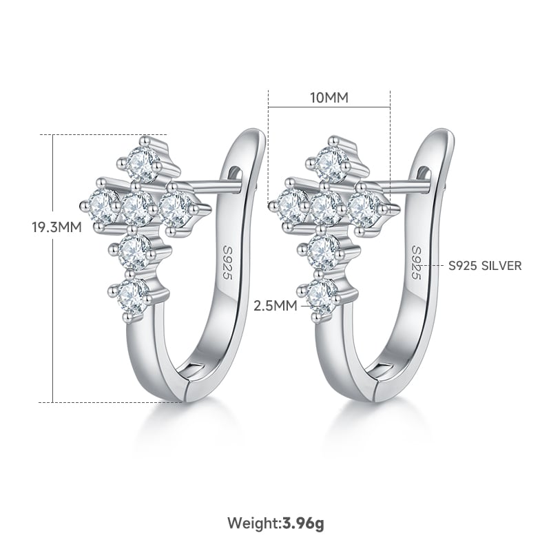 Moissanite Cross Cluster Huggie Earrings | 5-Stone Round Hoops in 925 Silver