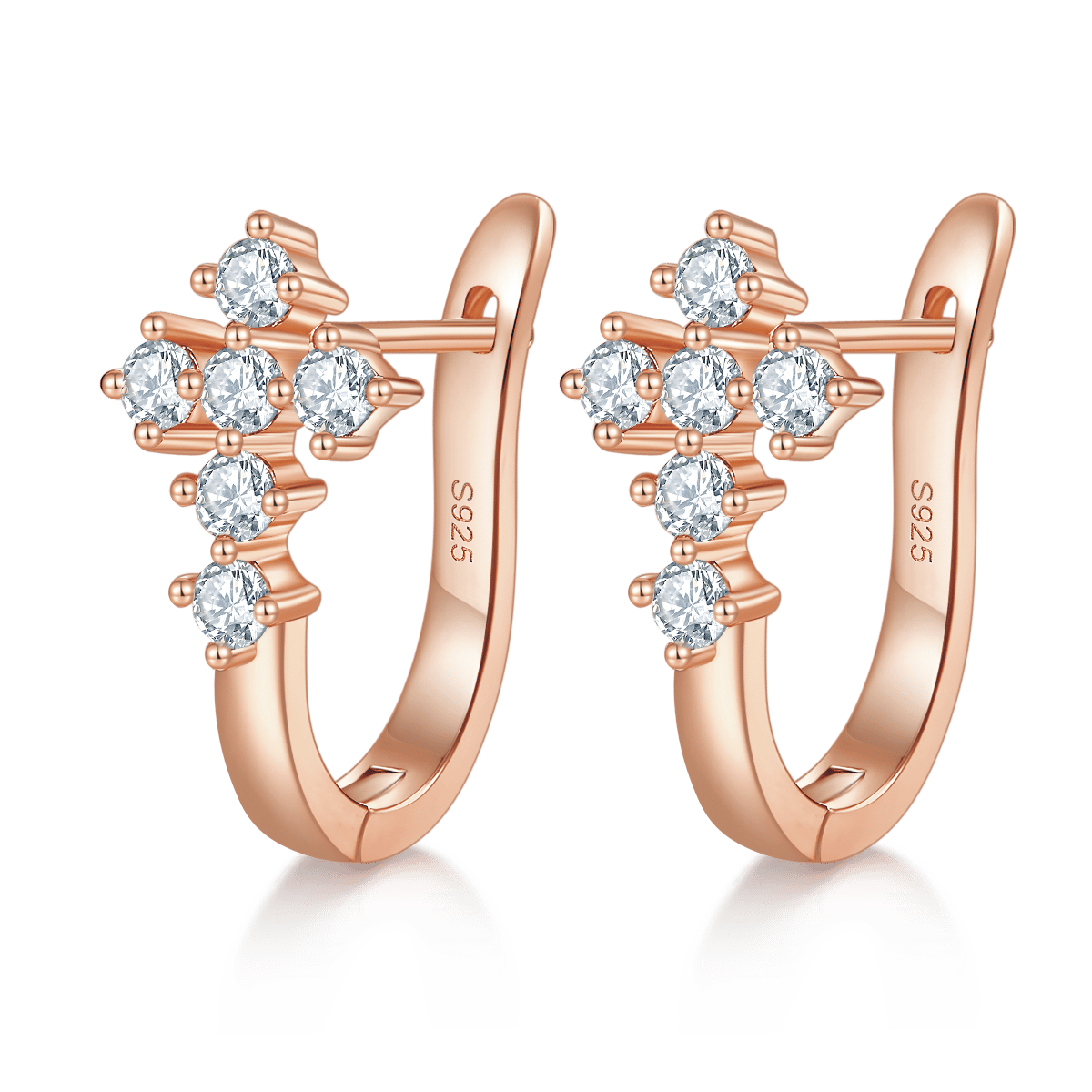 Moissanite Cross Cluster Huggie Earrings | 5-Stone Round Hoops in 925 Silver - Image 2