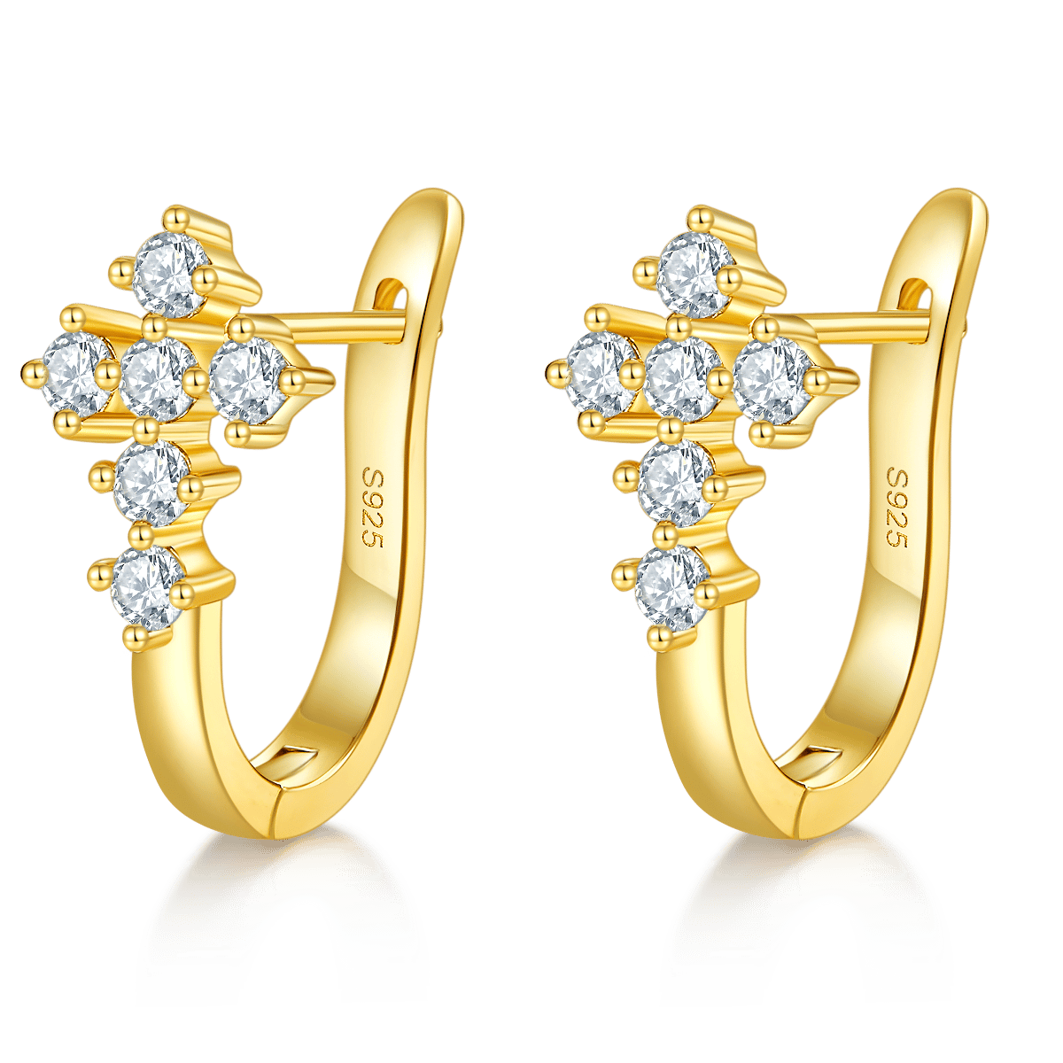 Moissanite Cross Cluster Huggie Earrings | 5-Stone Round Hoops in 925 Silver - Image 3