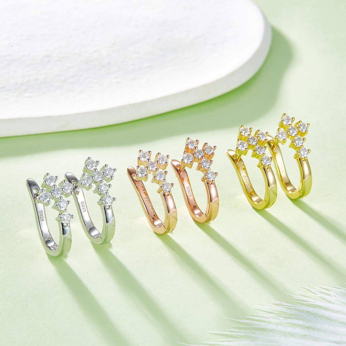 Moissanite Cross Cluster Huggie Earrings | 5-Stone Round Hoops in 925 Silver - Image 7