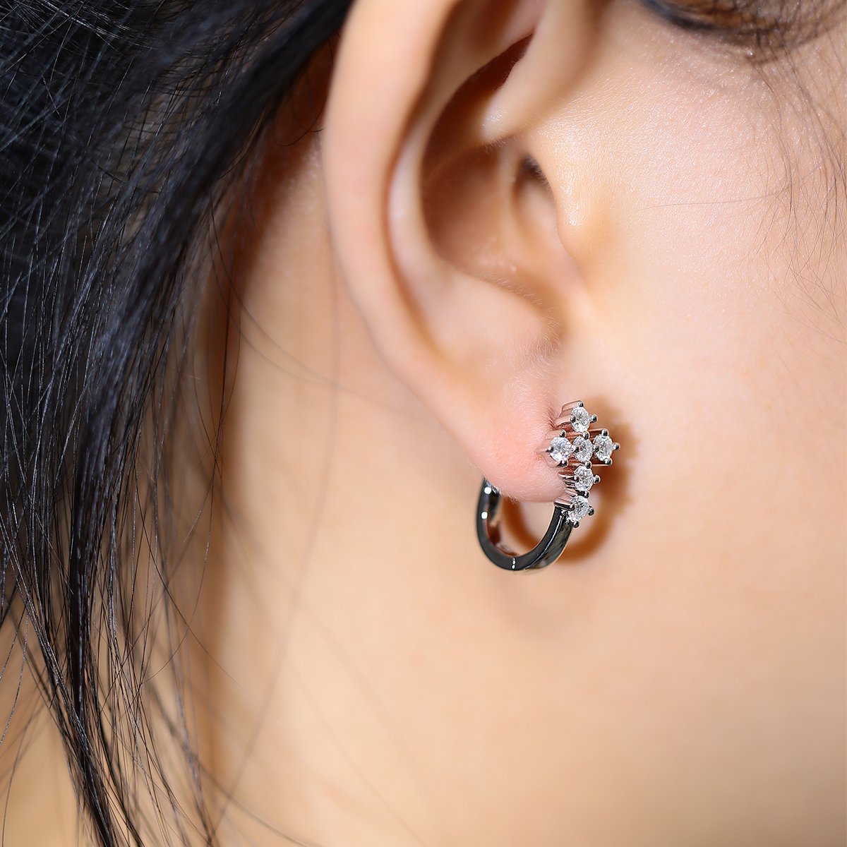 Moissanite Cross Cluster Huggie Earrings | 5-Stone Round Hoops in 925 Silver - Image 8