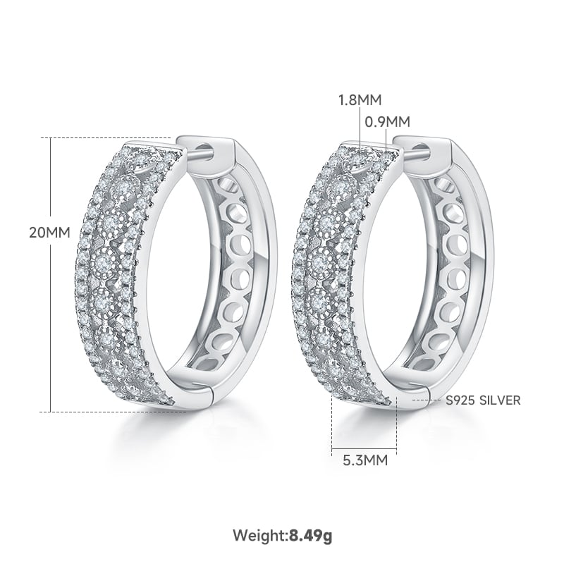 Wide Three-Row Pavé Moissanite Huggie Hoop Earrings