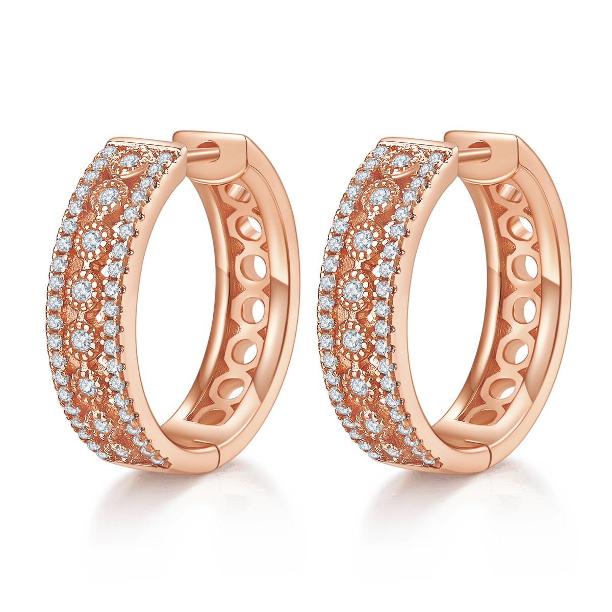 Wide Three-Row Pavé Moissanite Huggie Hoop Earrings - alternate view