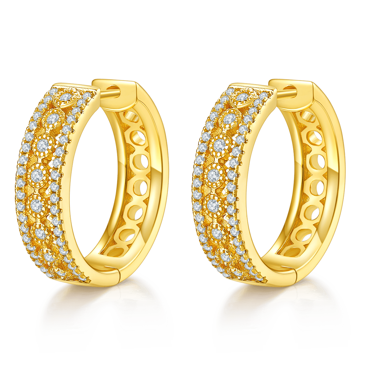 Wide Three-Row Pavé Moissanite Huggie Hoop Earrings - Image 3