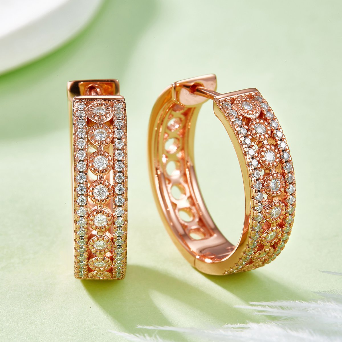 Wide Three-Row Pavé Moissanite Huggie Hoop Earrings - Image 5