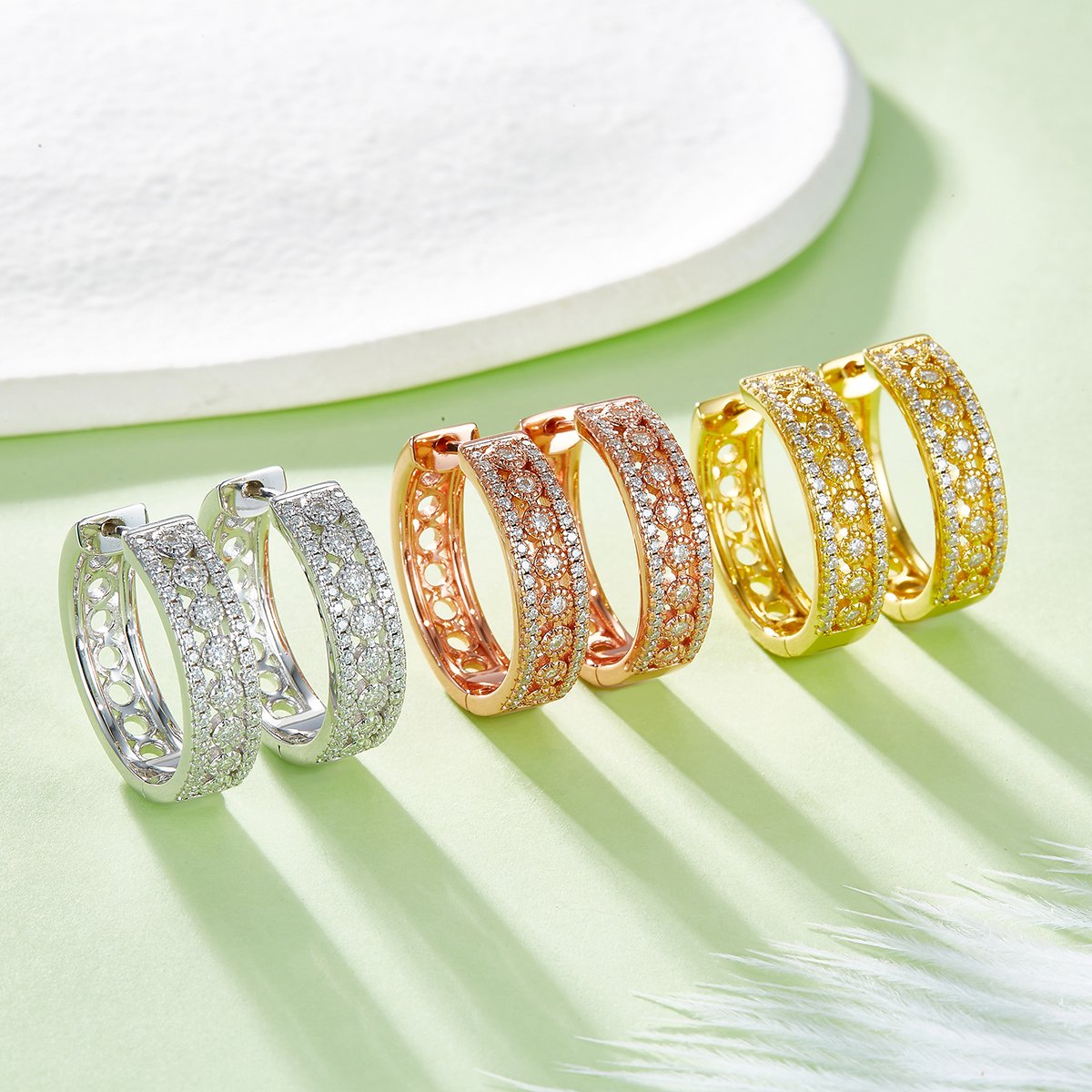 Wide Three-Row Pavé Moissanite Huggie Hoop Earrings - Image 7