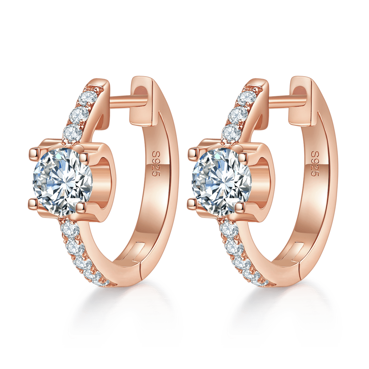 Round Moissanite Huggie Earrings – 5mm 0.5ct DEW Pavé-Lined Hoops - alternate view