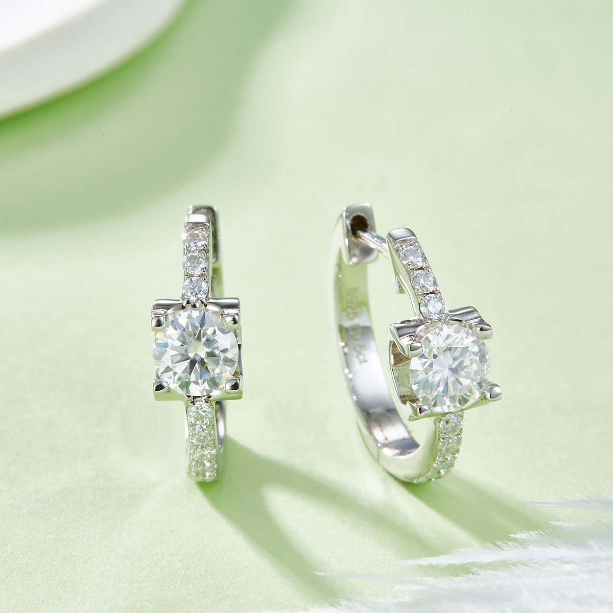 Round Moissanite Huggie Earrings – 5mm 0.5ct DEW Pavé-Lined Hoops - Image 4