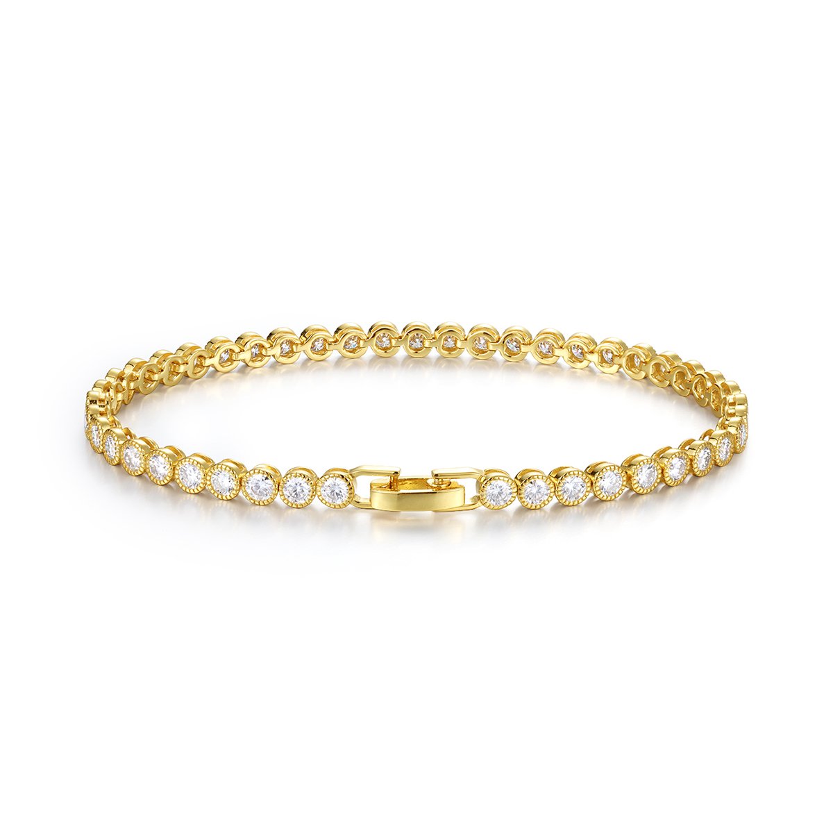 Gold Bezel Round Moissanite Tennis Bracelet