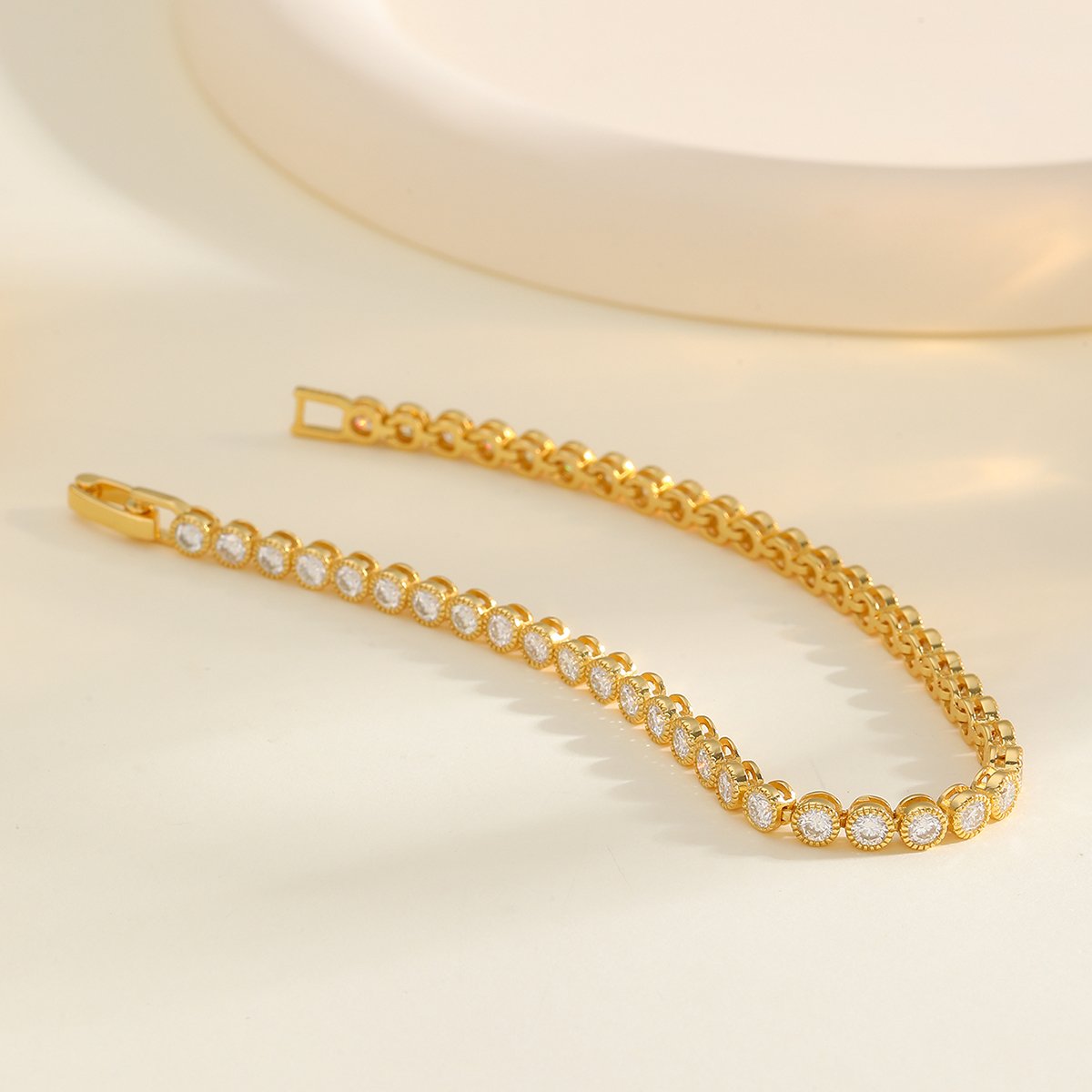 Gold Bezel Round Moissanite Tennis Bracelet - Image 3