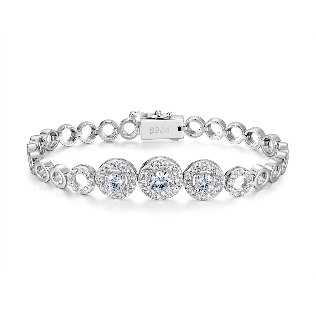 Round Moissanite Halo Cluster Bracelet in 925 Sterling Silver