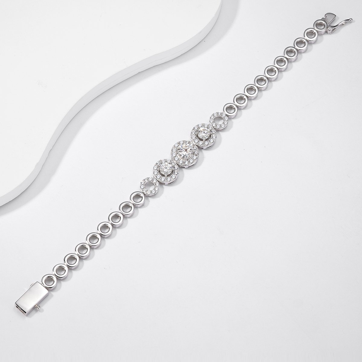Round Moissanite Halo Cluster Bracelet in 925 Sterling Silver - Image 3