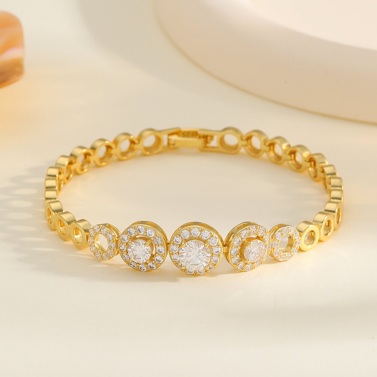 Round Moissanite Halo Cluster Bracelet in 925 Sterling Silver - Image 5