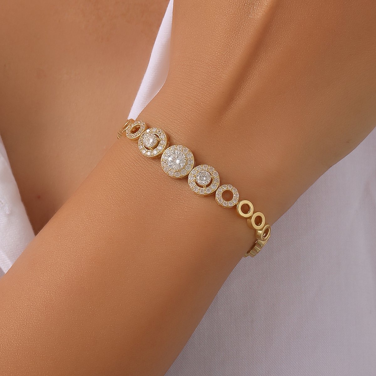 Round Moissanite Halo Cluster Bracelet in 925 Sterling Silver - Image 7