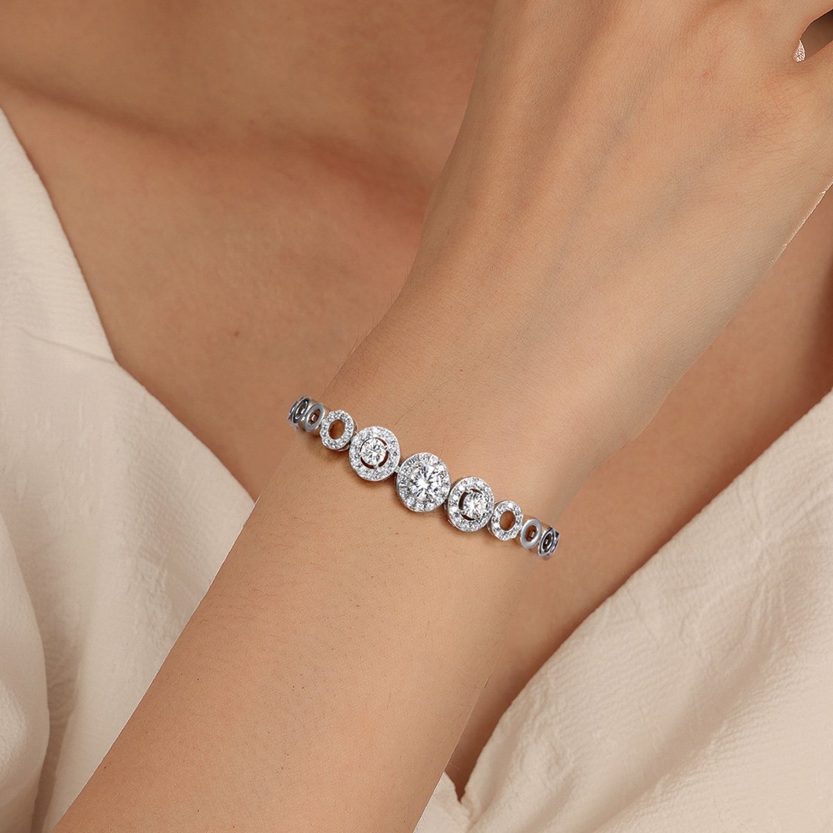 Round Moissanite Halo Cluster Bracelet in 925 Sterling Silver - Image 9