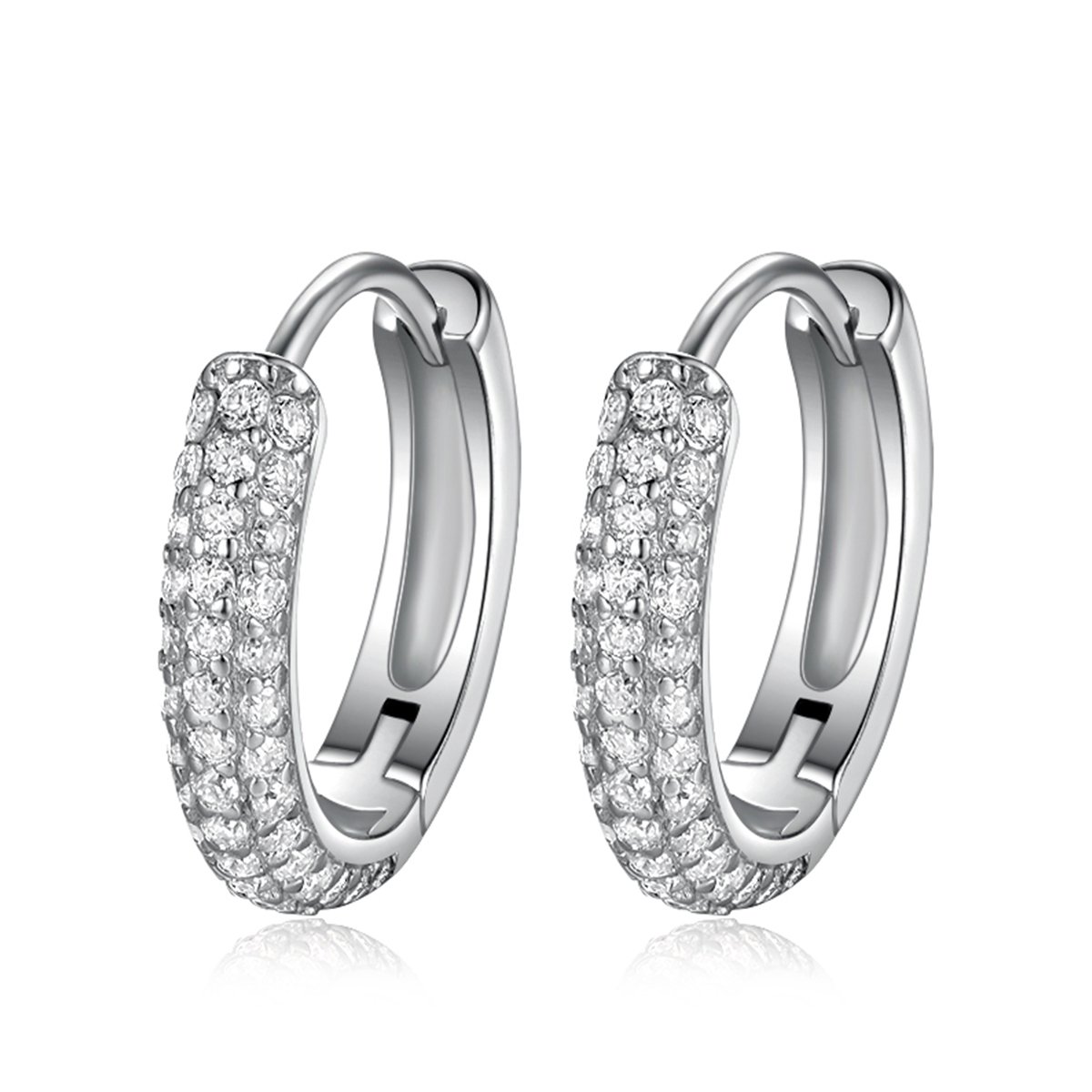 Pavé Dome Moissanite Huggie Earrings – White Gold