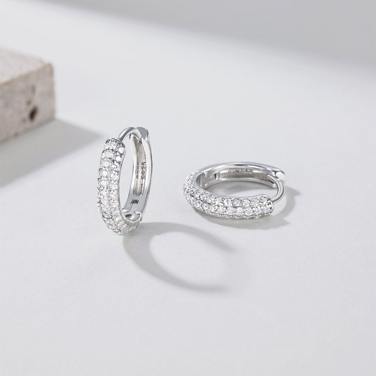 Pavé Dome Moissanite Huggie Earrings – White Gold - alternate view