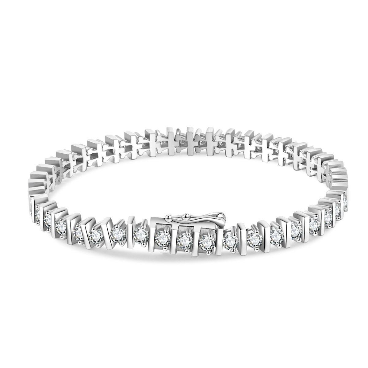 Bar-Link Round Moissanite Tennis Bracelet – 3mm White Gold