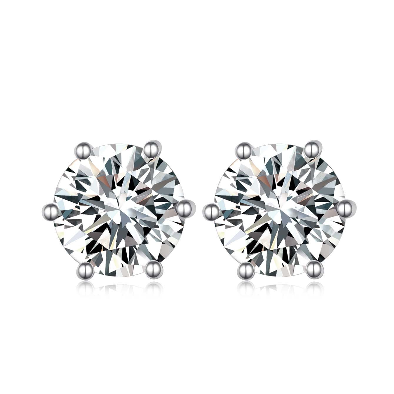 Round Solitaire Moissanite Stud Earrings – Six-Prong