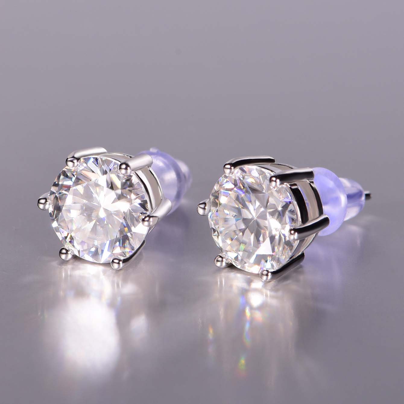 Round Solitaire Moissanite Stud Earrings – Six-Prong - Image 2