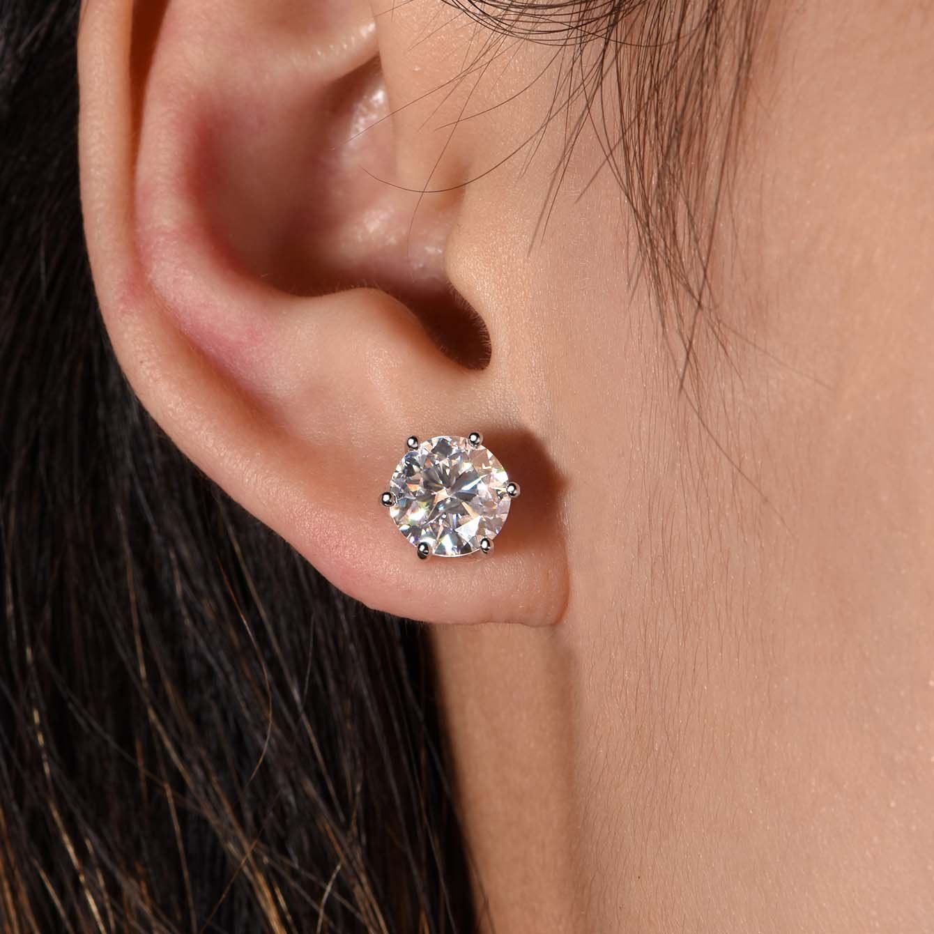 Round Solitaire Moissanite Stud Earrings – Six-Prong - Image 3
