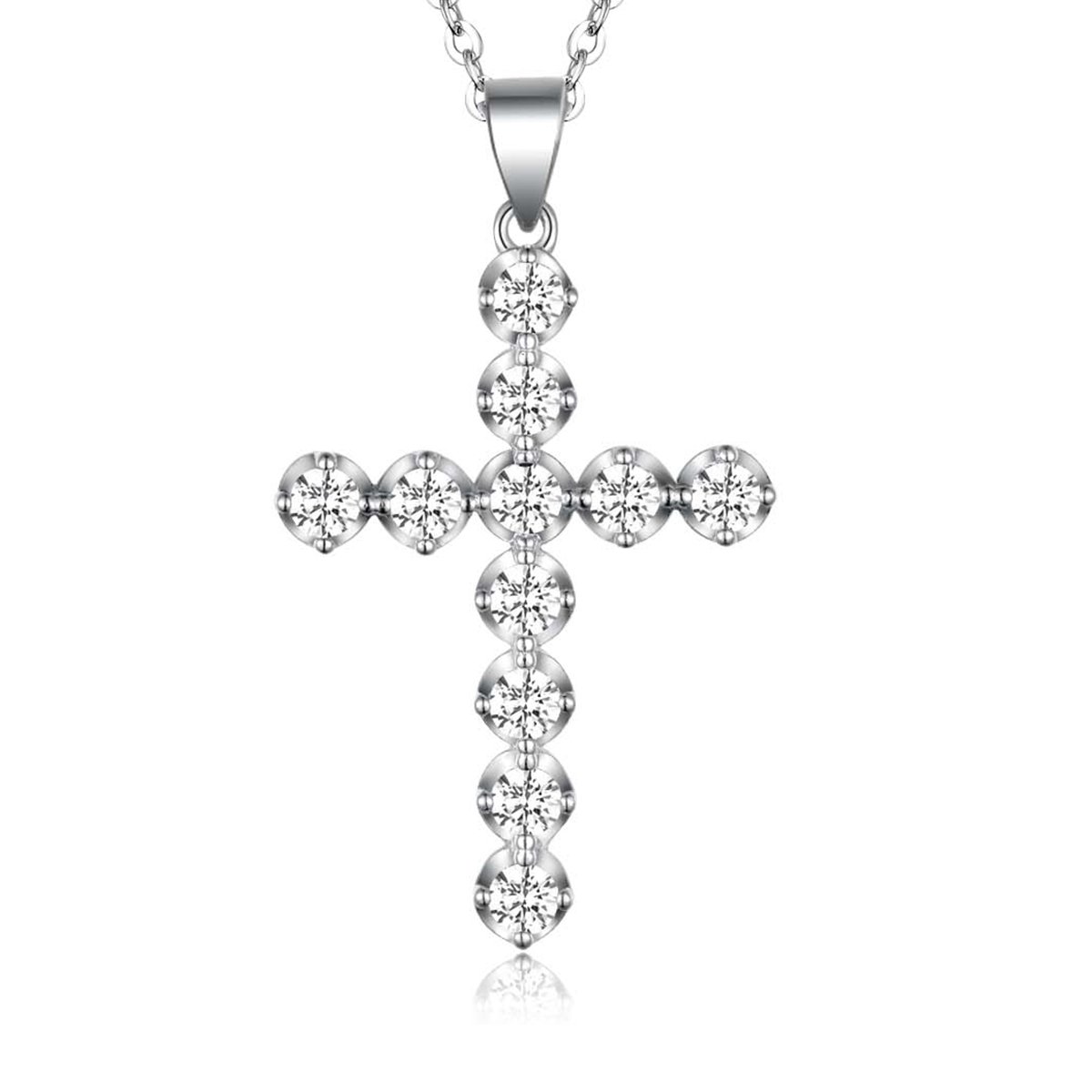 Brilliant Moissanite Cross Pendant Necklace | 18K White Gold Plated 925 Silver