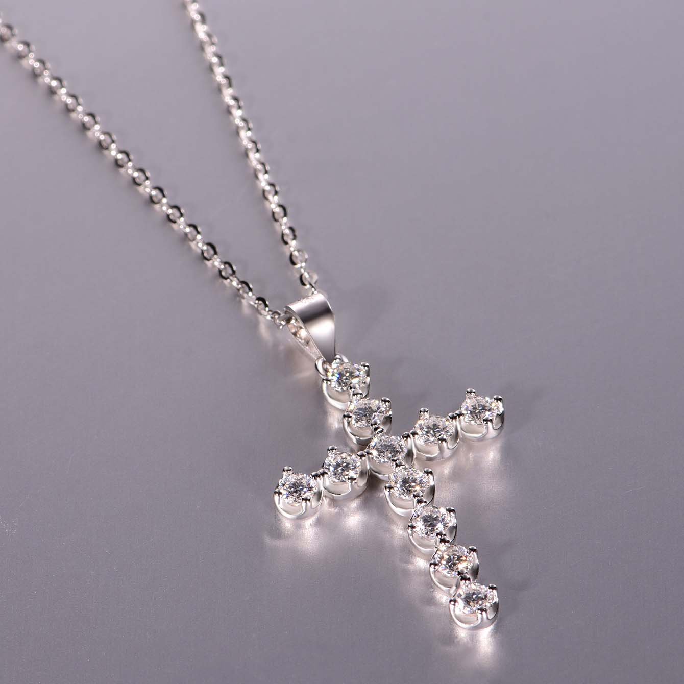 Brilliant Moissanite Cross Pendant Necklace | 18K White Gold Plated 925 Silver - Image 2