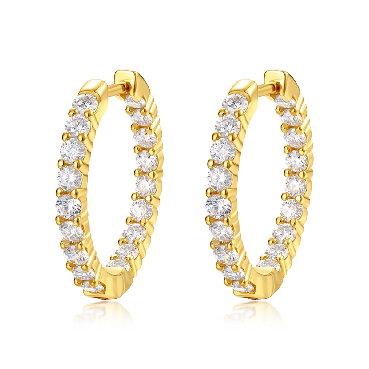 Yellow Gold Moissanite Hoop Earrings – 2.16ct DEW per Hoop
