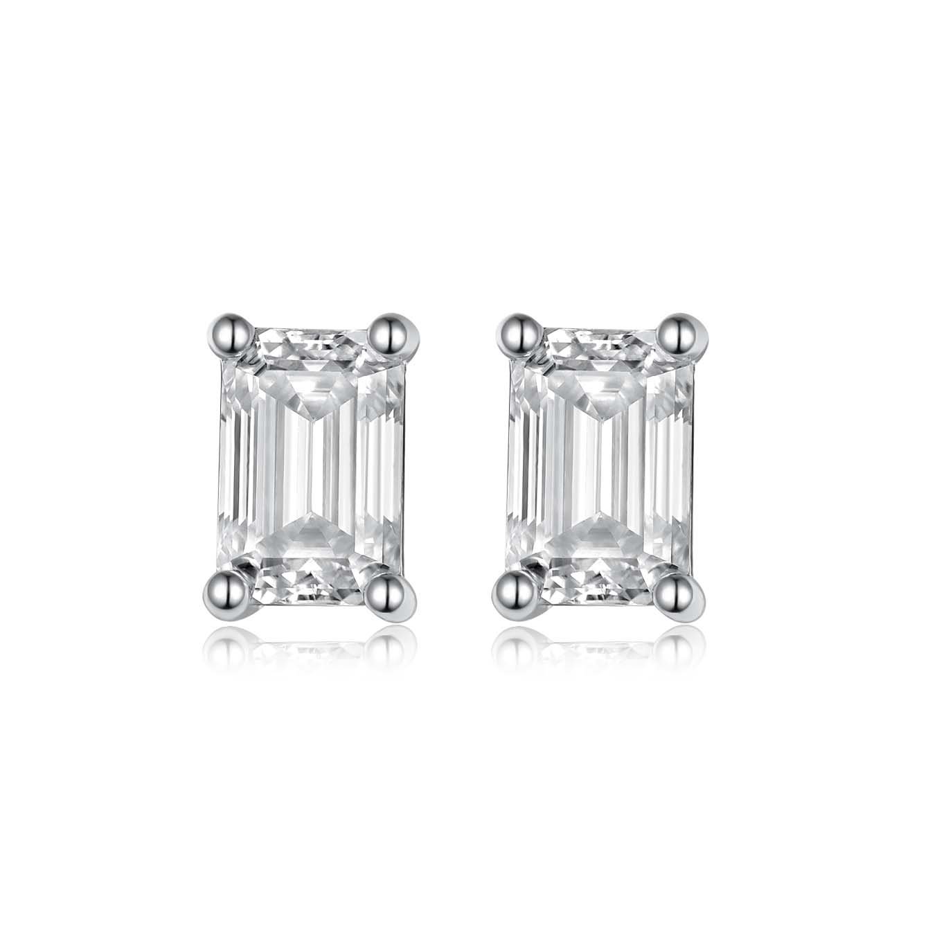 Emerald-Cut Moissanite Solitaire Stud Earrings | D-E-F VVS | 925 Silver